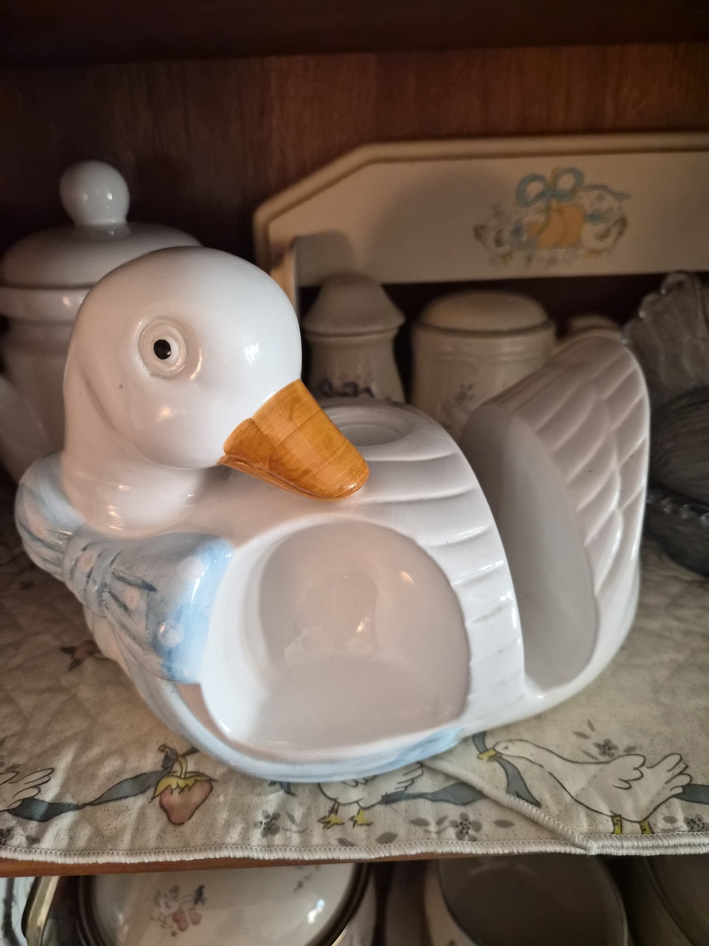 White Ceramic Duck Napkin Holder with Orange Beak